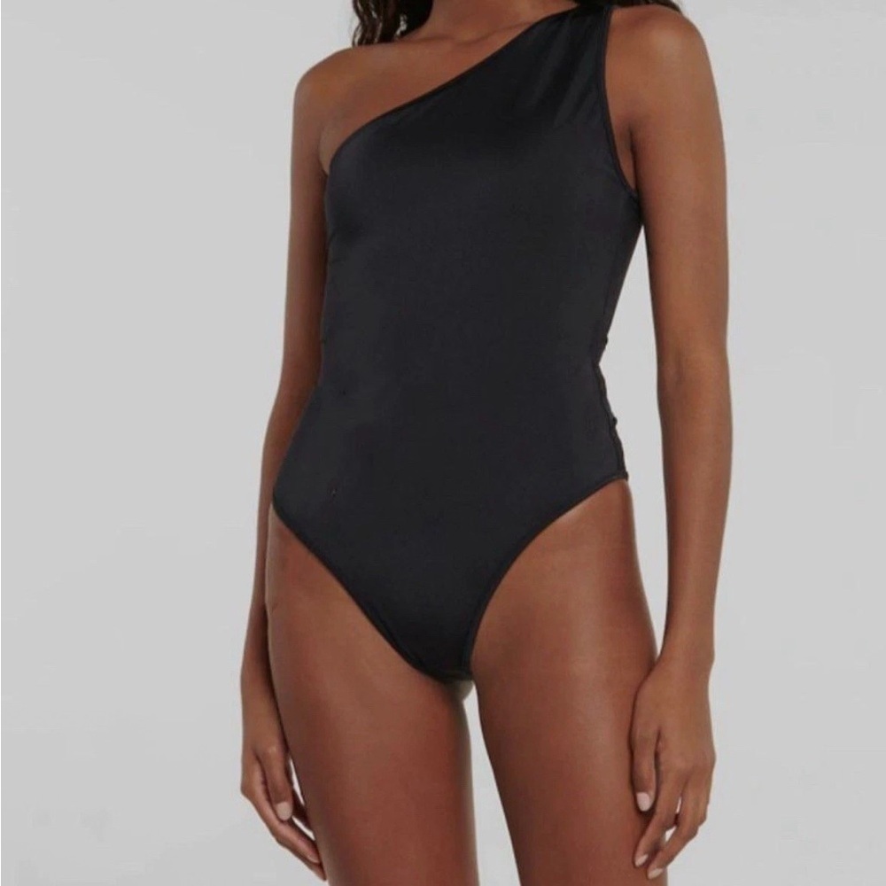 Balmain one shoulder women’s black swimsuit in size 4. NWT
